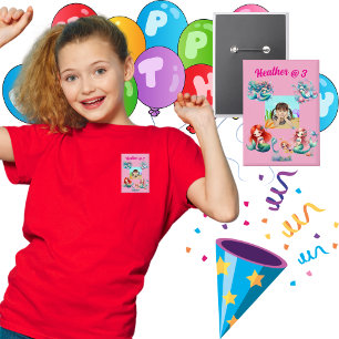 Meerjungfrauen unter dem Kindergeburtstag des Foto Button