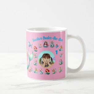 Meerjungfrauen Unter-dem-Meer 1. Geburtstags-Foto- Kaffeetasse