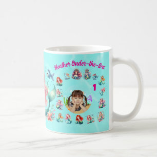 Meerjungfrauen Unter-dem-Meer 1. Geburtstags-Foto- Kaffeetasse
