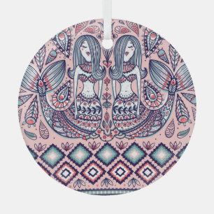 Meerjungfrauen Volkselemente Vintage Nahtlos Ornament Aus Glas