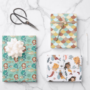 Meerjungfrauen-Wrap-Papier mit vielen Motiven Geschenkpapier Set