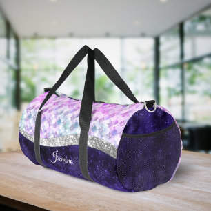 Meerjungfrauenhaut lila silberner falscher Glitter Duffle Bag