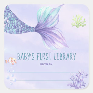Meerjungfrauenschwanz - Baby Shower Exlibris Quadratischer Aufkleber