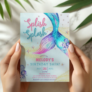 Meerjungfrauenschwanz Glitter Splish Splash Geburt Einladung