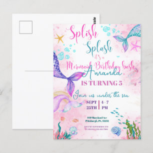 Meerjungfrauenschwanz Wasserfarben Geburtstag Unte Postkarte