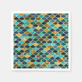 Meerjungfrauenskala Goldmedaille Aquamarin Türkis Serviette