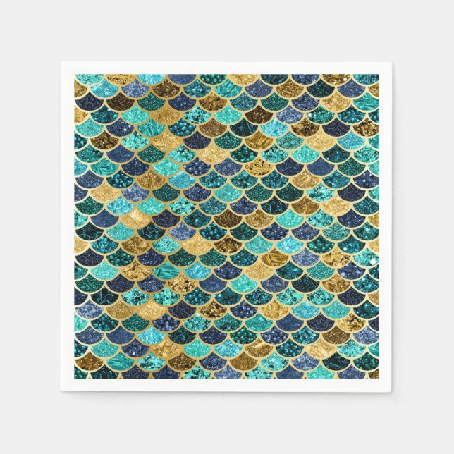 Meerjungfrauenskala Goldmedaille Aquamarin Türkis Serviette (Vorderseite)