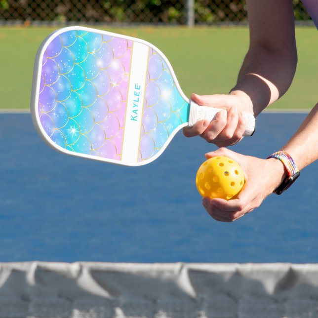 Meerjungmuster, Mädchen-Monogramm Pickleball Schläger (InSitu)