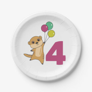 Meerkat 4 Geburtstag Balloons Kids Paper Teller