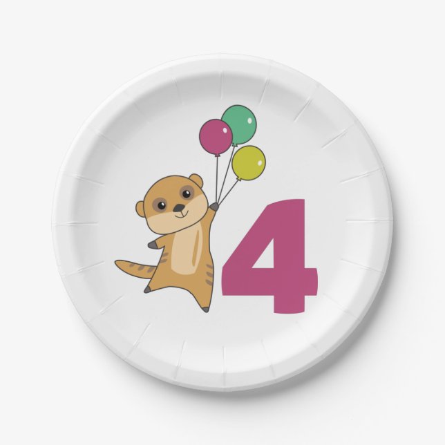 Meerkat 4 Geburtstag Balloons Kids Paper Teller (Vorderseite)