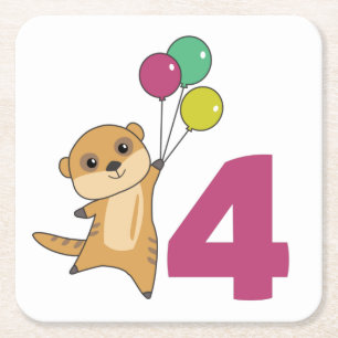 Meerkat 4 Geburtstag Balloons Kids Square Paper Rechteckiger Pappuntersetzer