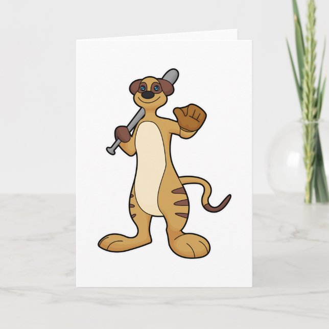 Meerkat als Baseballspieler mit Baseballschläger Karte (Vorderseite)