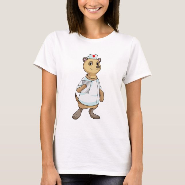 Meerkat als Krankenschwester mit Herz T-Shirt (Vorderseite)