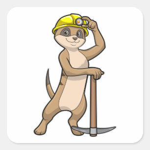 Meerkat als Miner mit Pickaxe Quadratischer Aufkleber