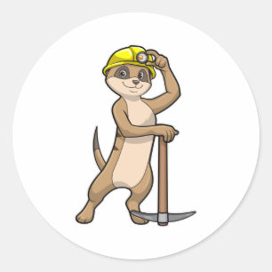 Meerkat als Miner mit Pickaxe Runder Aufkleber