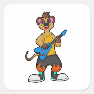 Meerkat als Musiker mit Gitarre Quadratischer Aufkleber