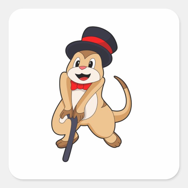 Meerkat als Rentnerin mit Gehstock Quadratischer Aufkleber (Vorderseite)