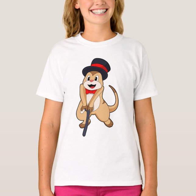 Meerkat als Rentnerin mit Gehstock T-Shirt (Vorderseite)