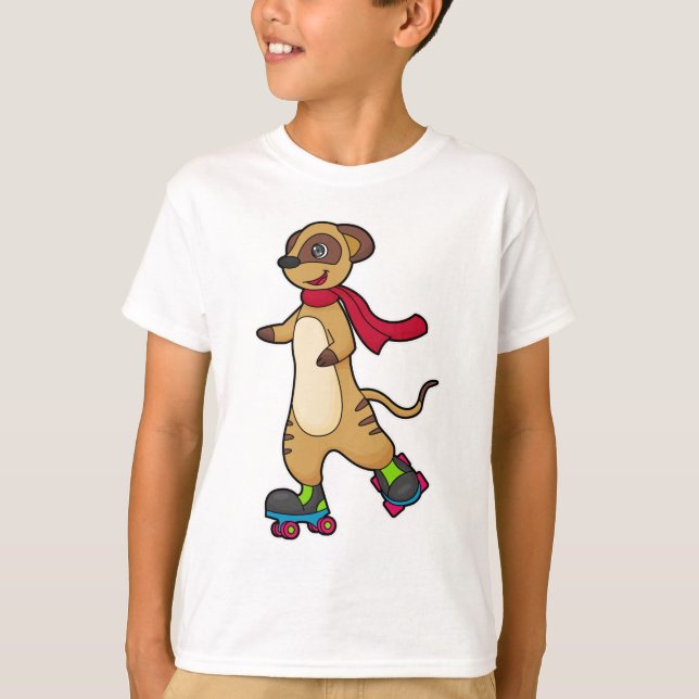 Meerkat als Skater mit Roller-Skaten T-Shirt (Vorderseite)