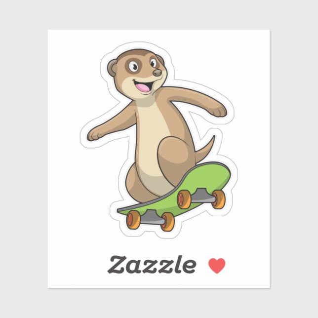 Meerkat als Skater mit Skateboard Aufkleber (Blatt)