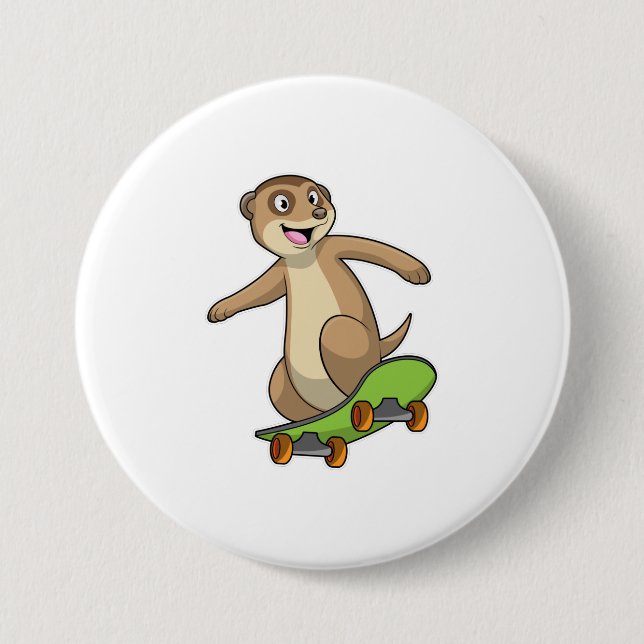 Meerkat als Skater mit Skateboard Button (Vorderseite)
