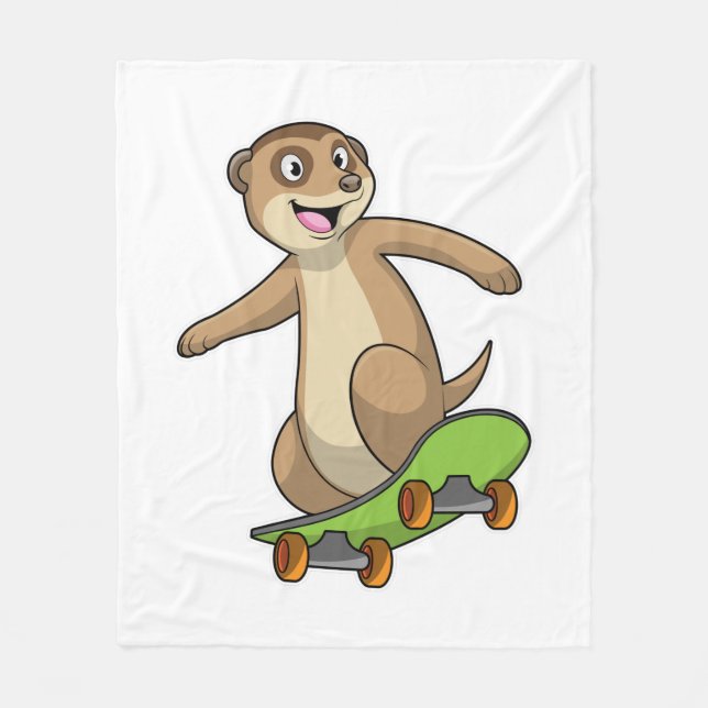 Meerkat als Skater mit Skateboard Fleecedecke (Vorderseite)