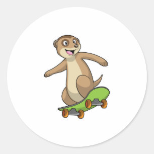 Meerkat als Skater mit Skateboard Runder Aufkleber