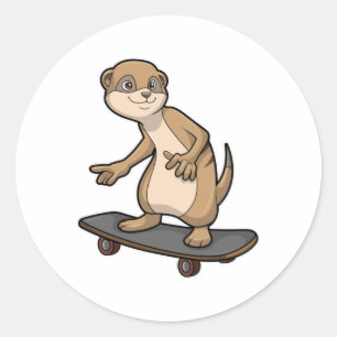 Meerkat als Skater mit Skateboard Runder Aufkleber