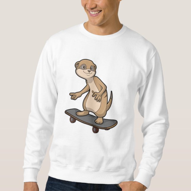 Meerkat als Skater mit Skateboard Sweatshirt (Vorderseite)