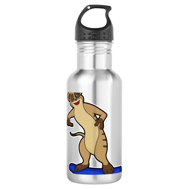 Meerkat als Snowboarder mit Snowboard Edelstahlflasche (Vorderseite)