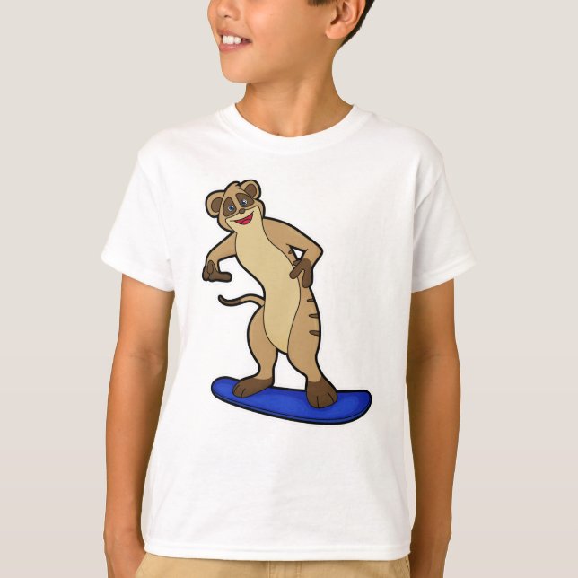 Meerkat als Snowboarder mit Snowboard T-Shirt (Vorderseite)