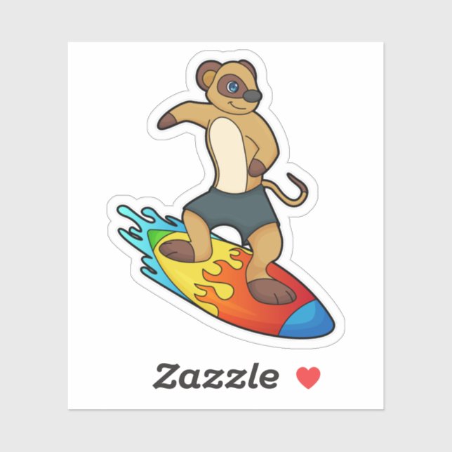 Meerkat als Surfer mit Surfboard Aufkleber (Blatt)