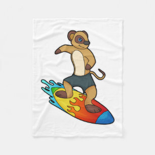 Meerkat als Surfer mit Surfboard Fleecedecke