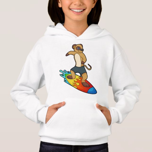 Meerkat als Surfer mit Surfboard Hoodie (Vorderseite)