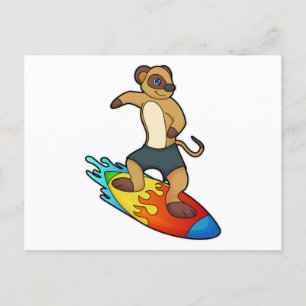 Meerkat als Surfer mit Surfboard Postkarte