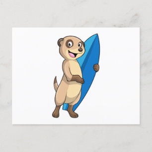 Meerkat als Surfer mit Surfboard Postkarte