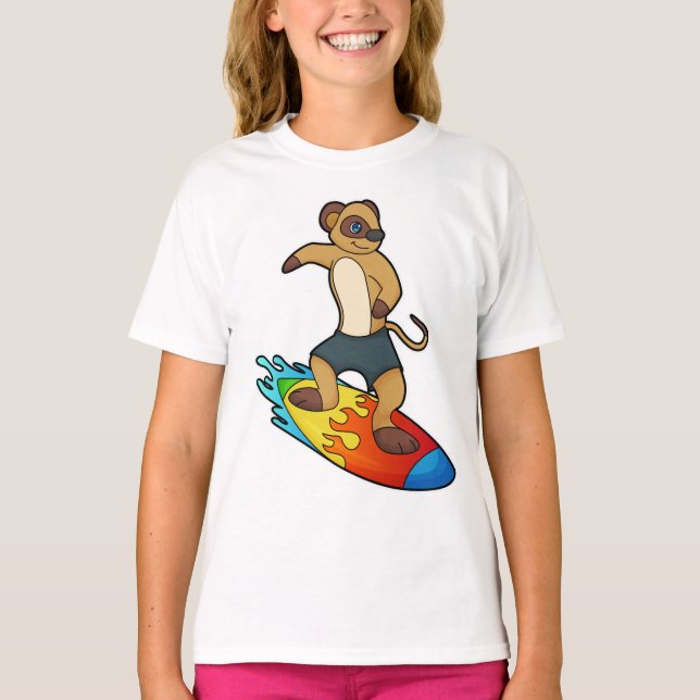 Meerkat als Surfer mit Surfboard T-Shirt (Vorderseite)