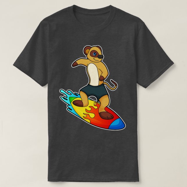 Meerkat als Surfer mit Surfboard T-Shirt (Design vorne)