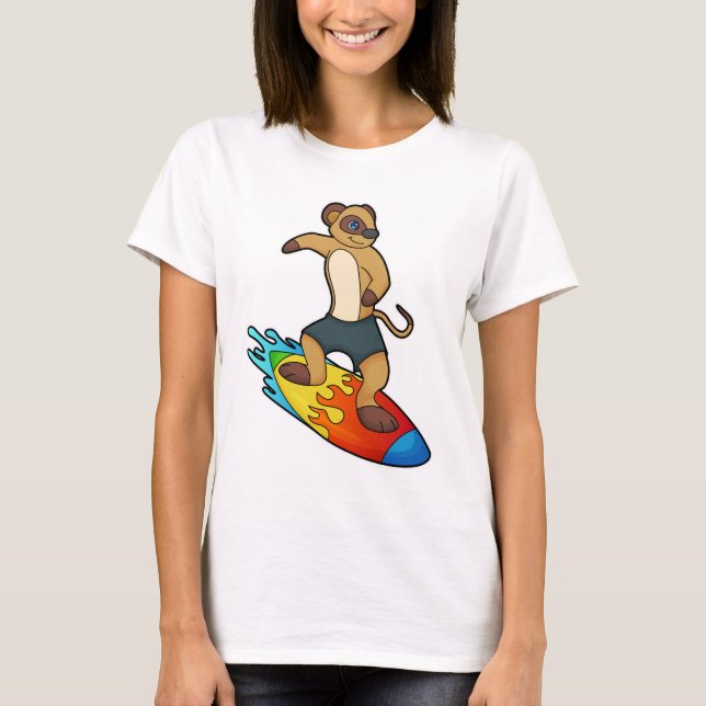 Meerkat als Surfer mit Surfboard T-Shirt (Vorderseite)