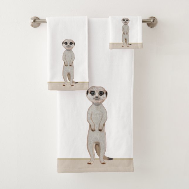 Meerkat auf Beige & Weiß Badhandtuch Set (Insitu)