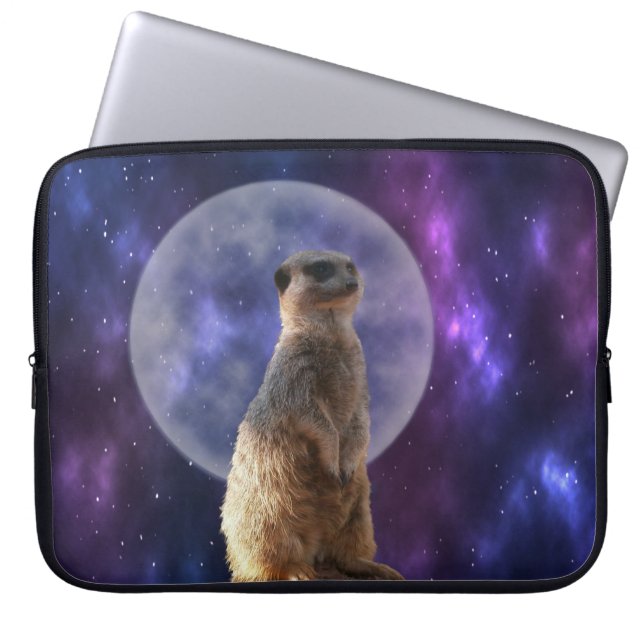Meerkat auf Blue Full Moon Night, Laptopschutzhülle (Vorderseite)