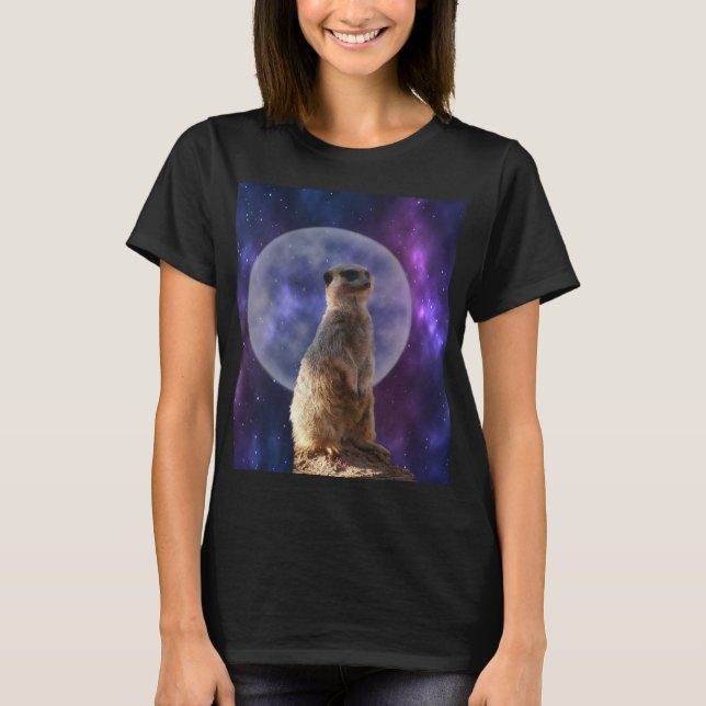 Meerkat auf Blue Full Moon Night, T-Shirt (Vorderseite)