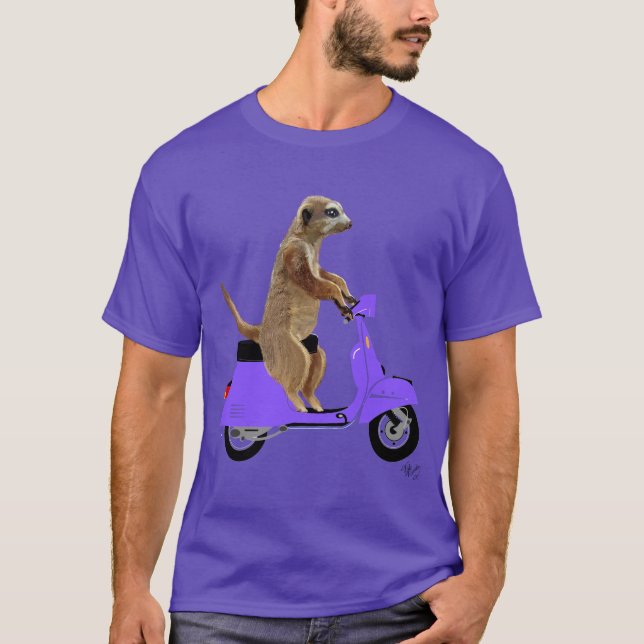 Meerkat auf Lilac Moped T-Shirt (Vorderseite)