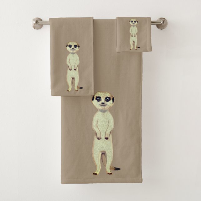 Meerkat auf Lucky Beige Badhandtuch Set (Insitu)