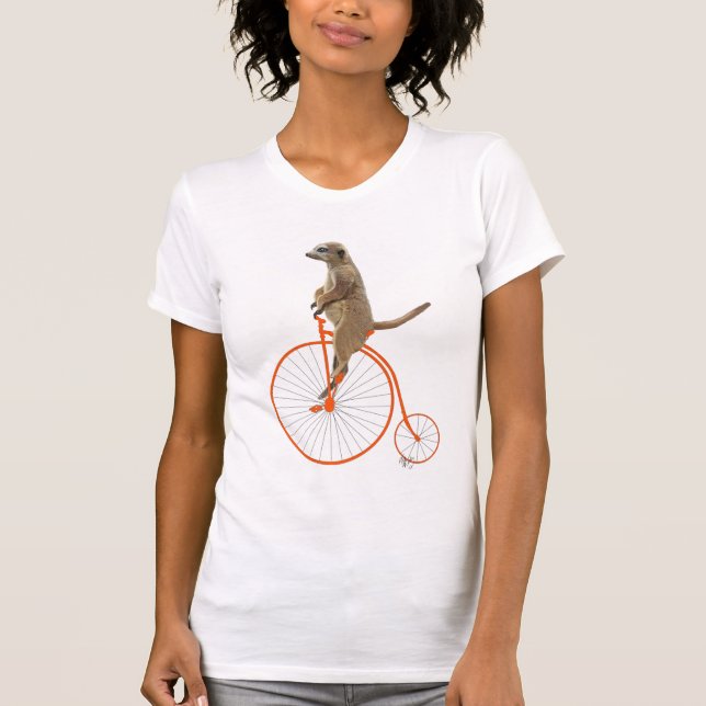 Meerkat auf Orange Penny Farthing T-Shirt (Vorderseite)