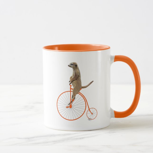 Meerkat auf Orange Penny Farthing Tasse (Rechts)
