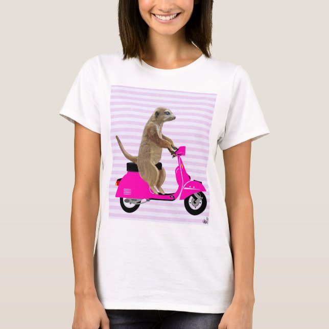 Meerkat auf rosa Moped 2 T-Shirt (Vorderseite)