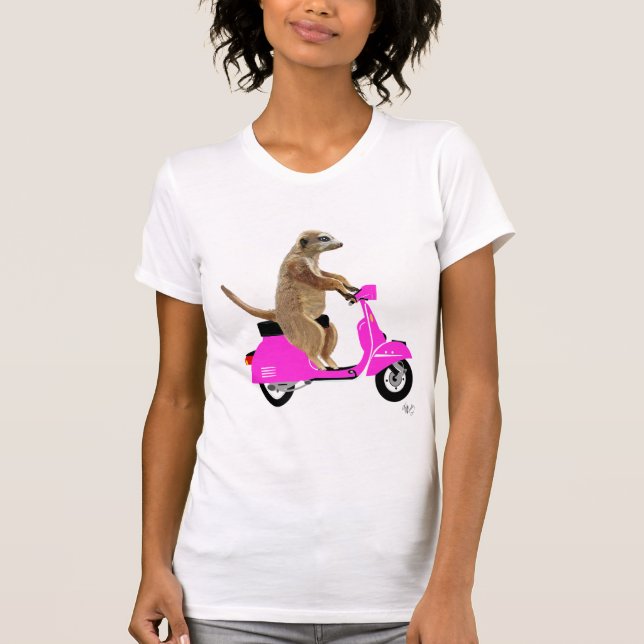 Meerkat auf rosa Moped T-Shirt (Vorderseite)