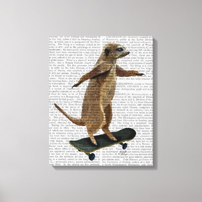 Meerkat auf Skateboard Leinwanddruck (Vorderseite)