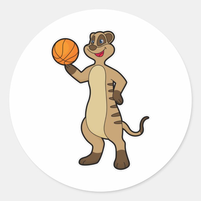 Meerkat bei Basketball Sports Runder Aufkleber (Vorderseite)